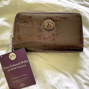 NWT Joy Mangano Croco Embossed Wallet with RFID Protection